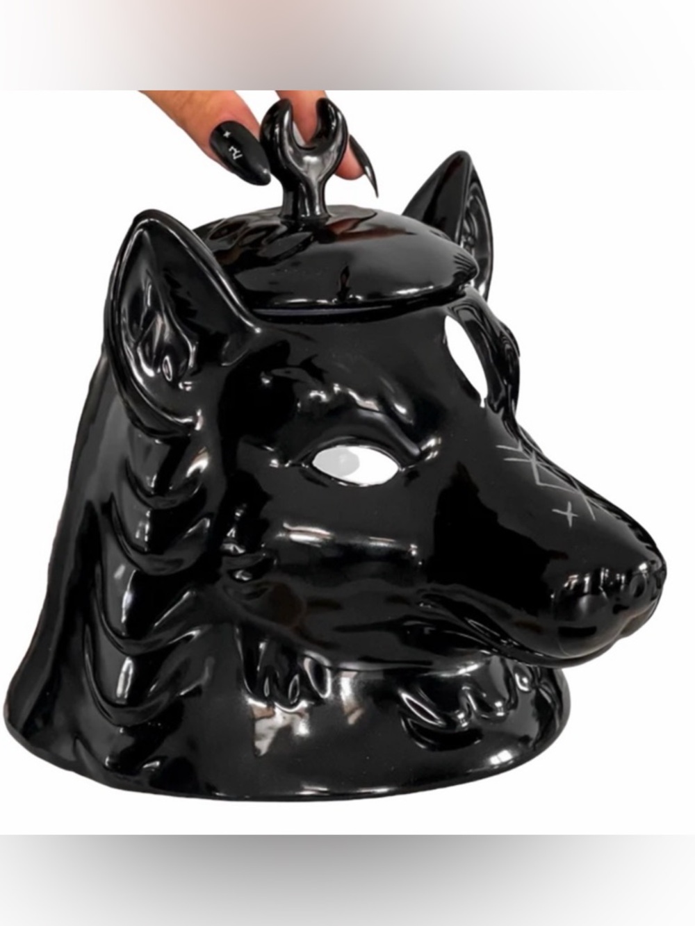 Killstar Jar 7.6” Gmork Black Ceramic Wolf w/ Lid